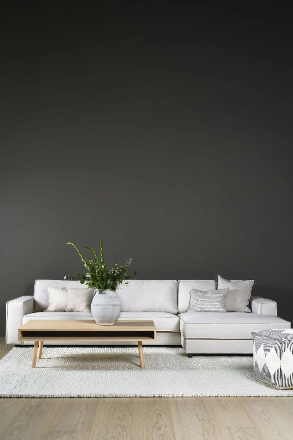 3 seter med sjeselong høyre natur - 315x156x79 cm