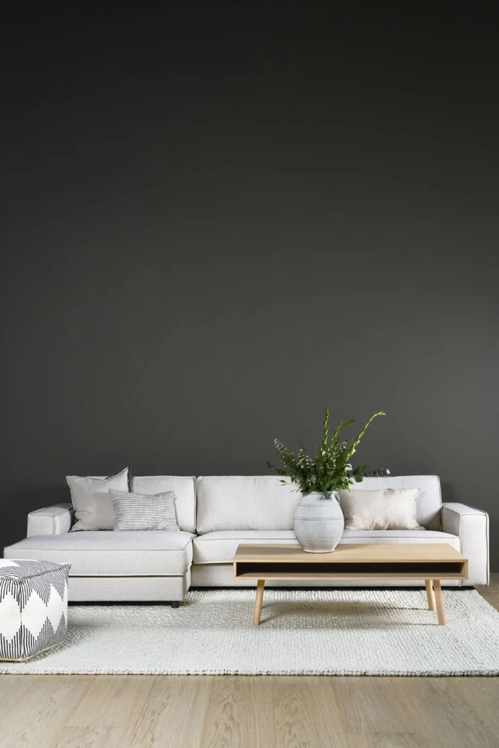 3 seter med sjeselong venstre natur - 315x156x79 cm
