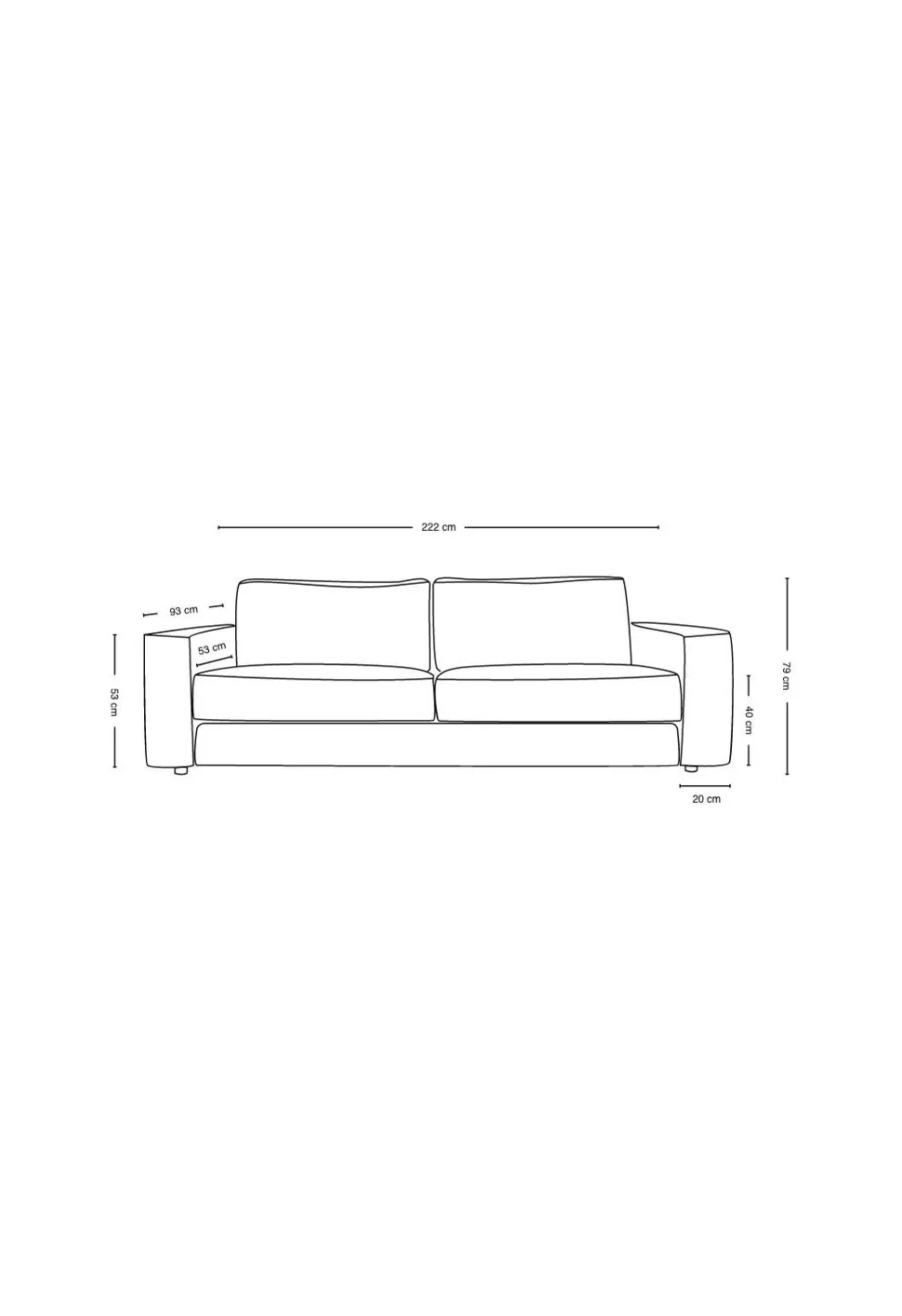 3 seter sofa natur - 222x95x79 cm