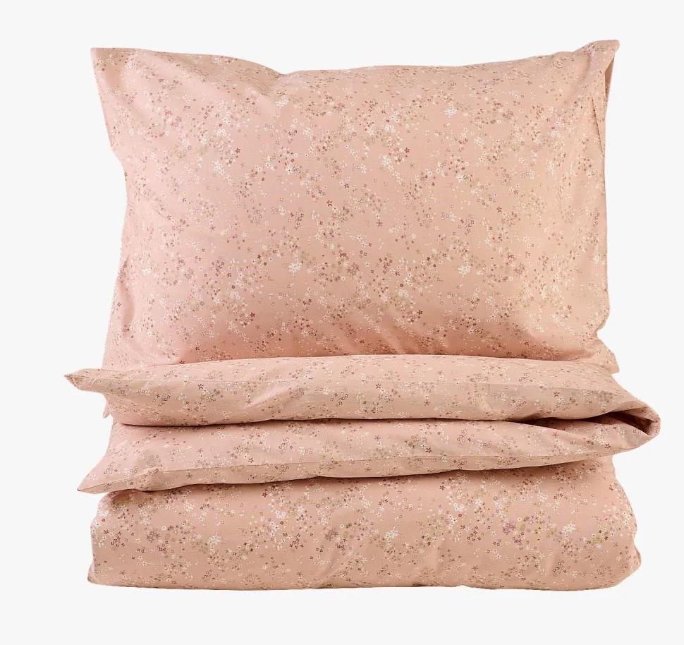 Bomull sengesett pudderrosa - 140x220+50x70 cm