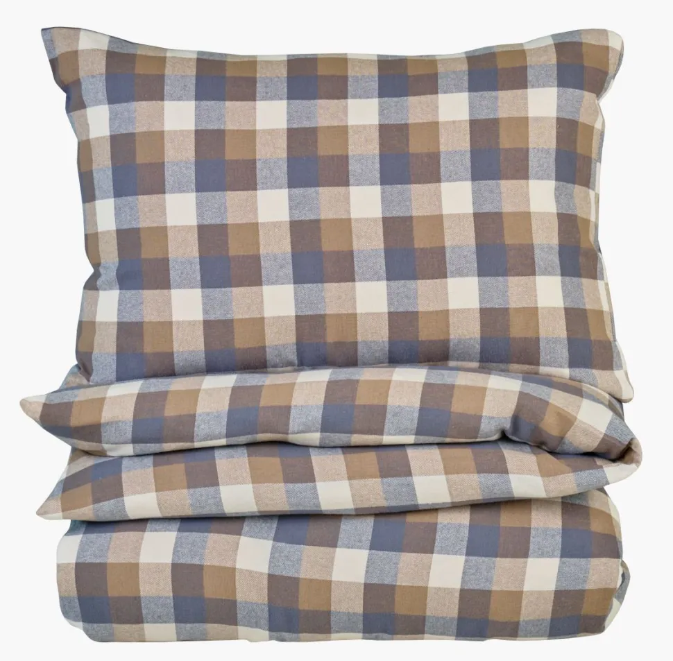 Garnfarget flanell sengesett multi brun - 200x220 cm