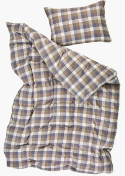 Garnfarget flanell sengesett multi brun - 200x220 cm