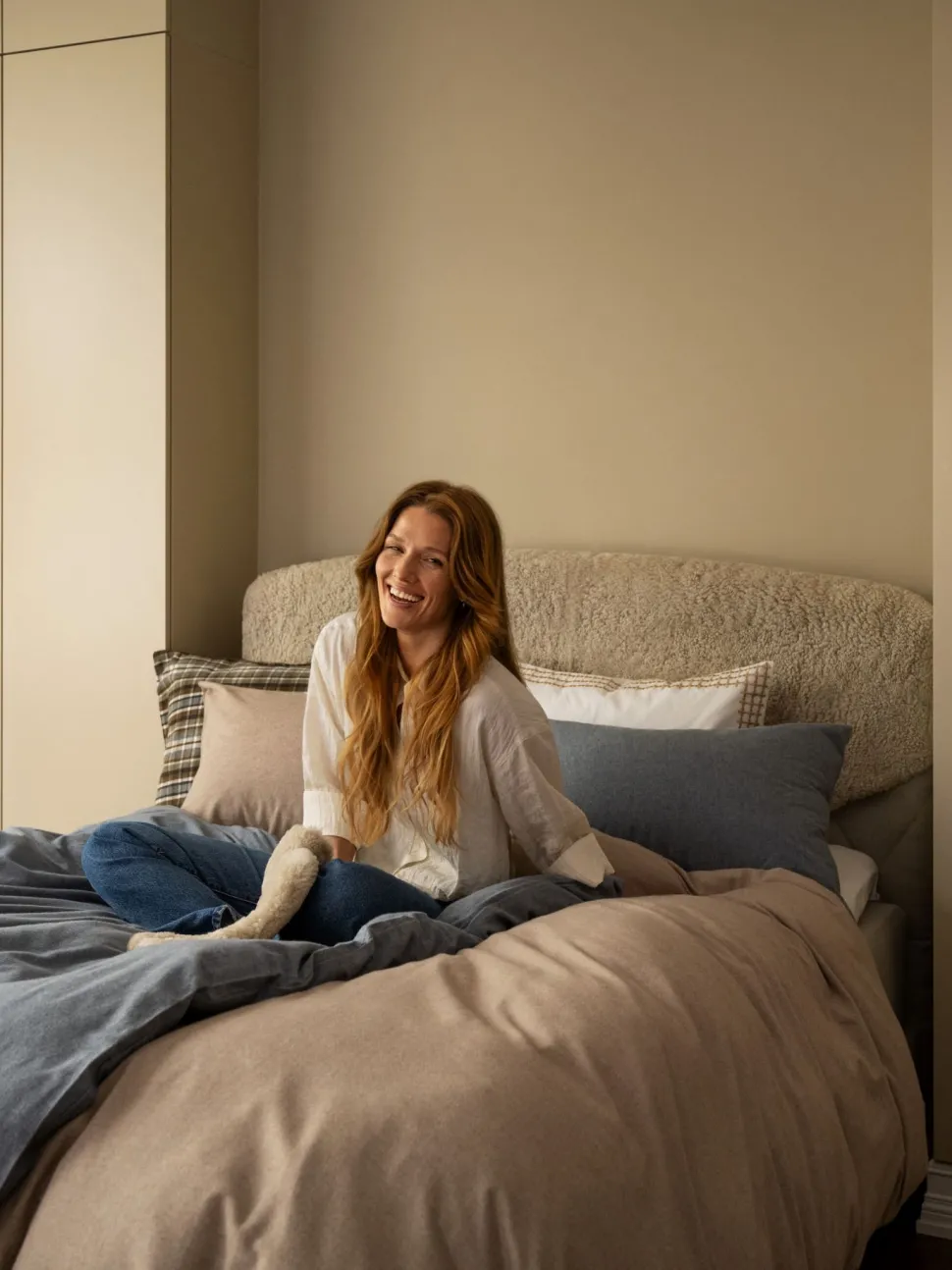 Garnfarget flanell sengesett sand - 140x200 cm