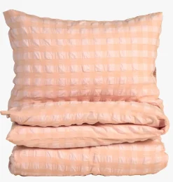 Garnfarget krepp sengesett korall - 140x200+50x70 cm