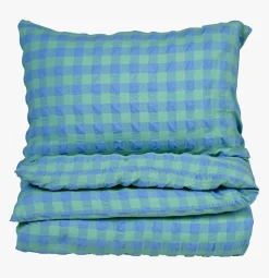 Garnfarget krepp sengesett grønn - 140x200+50x70 cm