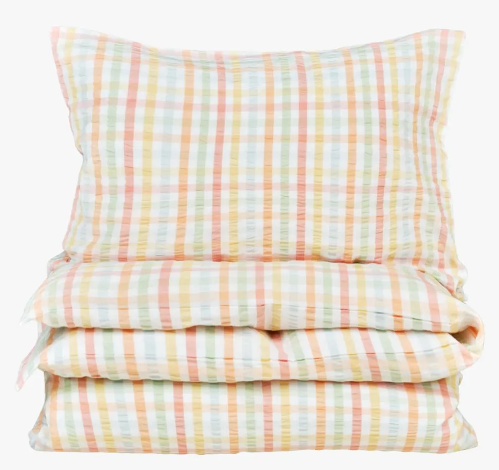Garnfarget krepp sengesett multi - 140x200+50x70 cm