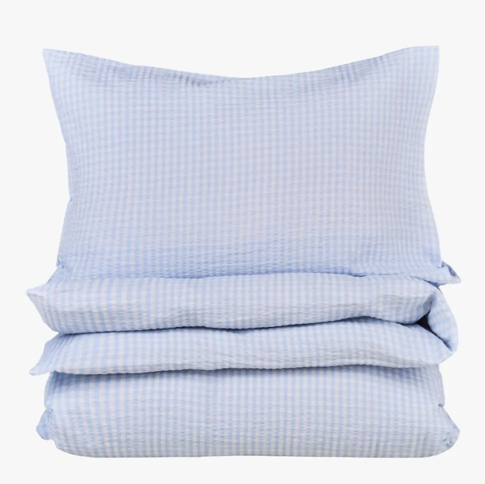 Krepp sengesett lys blå - 200x220 cm