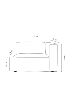 Modulsofa 1,5 seter m/armlene høyre grå - 110x93x73 cm