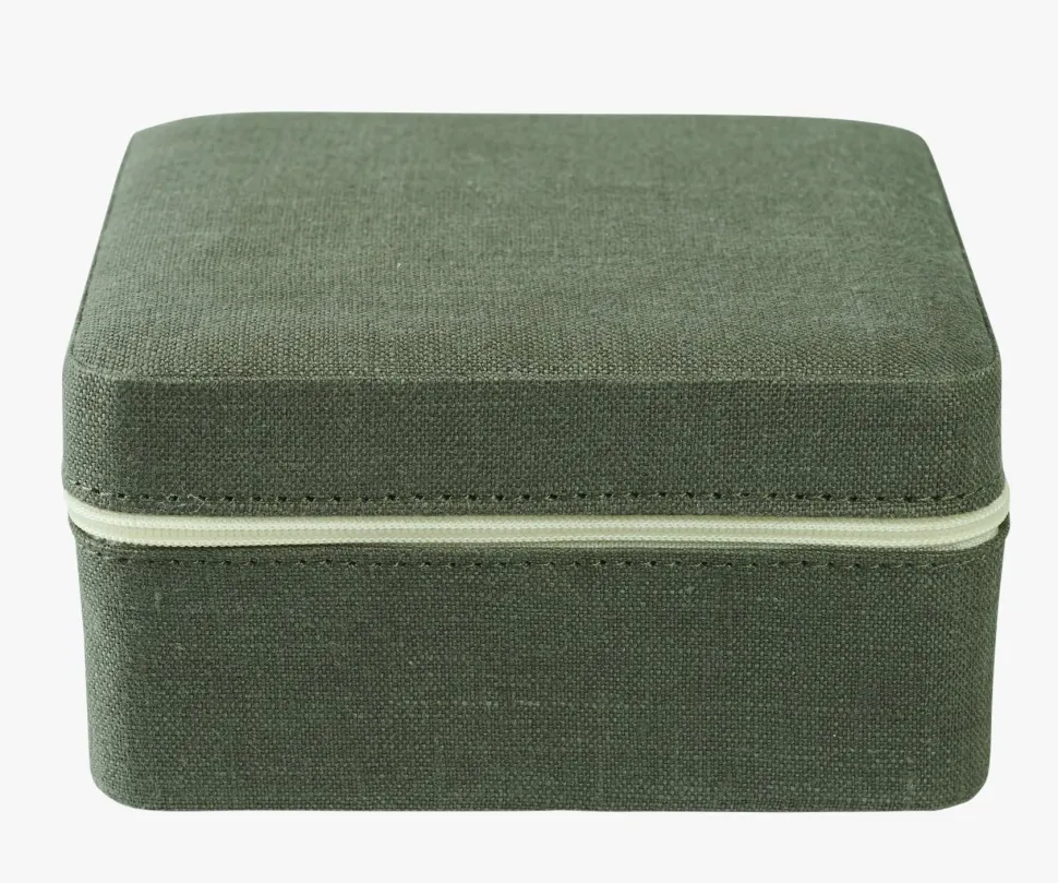 Smykkeskrin m/glidelås olivengrønn - 13x13 cm