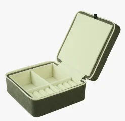 Smykkeskrin m/glidelås olivengrønn - 13x13 cm
