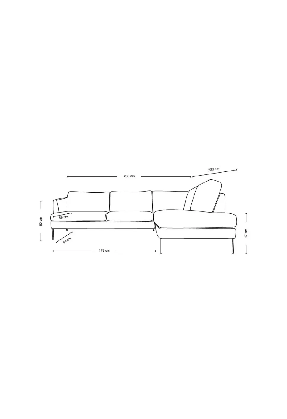 Sofa åpen ende høyre beige - 269x220x80 cm